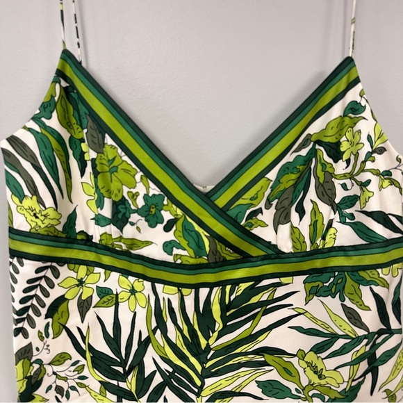 J Crew  Silk Slip Top Spaghetti Strap, Green & White Tropical Forest, Lined, 10 - Picture 6 of 7